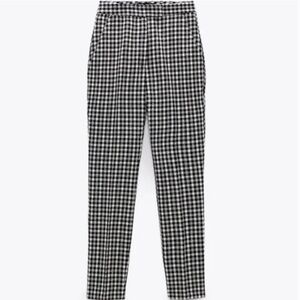 NWT ZARA  Gingham straight leg Black and White Checkered Pants M